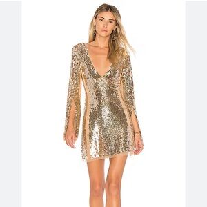 Lovers + Friends Gold Sequin Long Sleeve Dress
